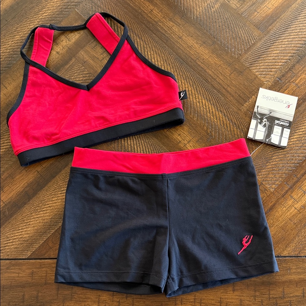 Energetiks Kids Red and Black Sports Bra & Shorts Matching Set